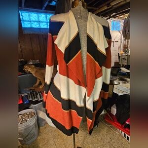 INC International Concepts Rust, Black & Cream Striped Open Cardigan
